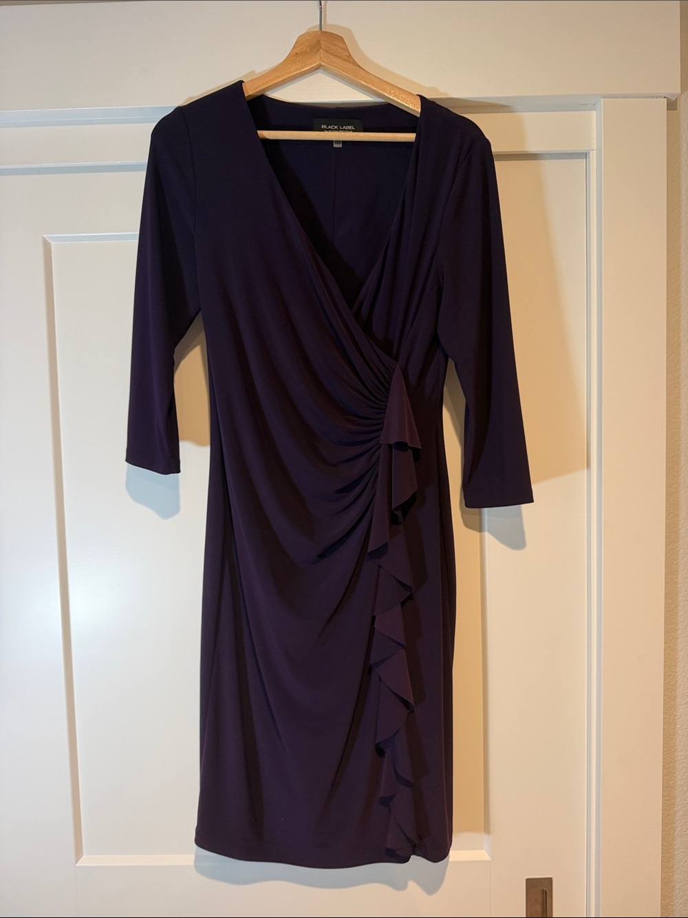 Black Label Deep Plum Wrap-Front Midi Dress